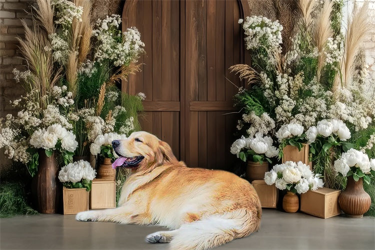 Toile de fond Animal de compagnie Porte en Bois Rustique Fleurs LXX1-255