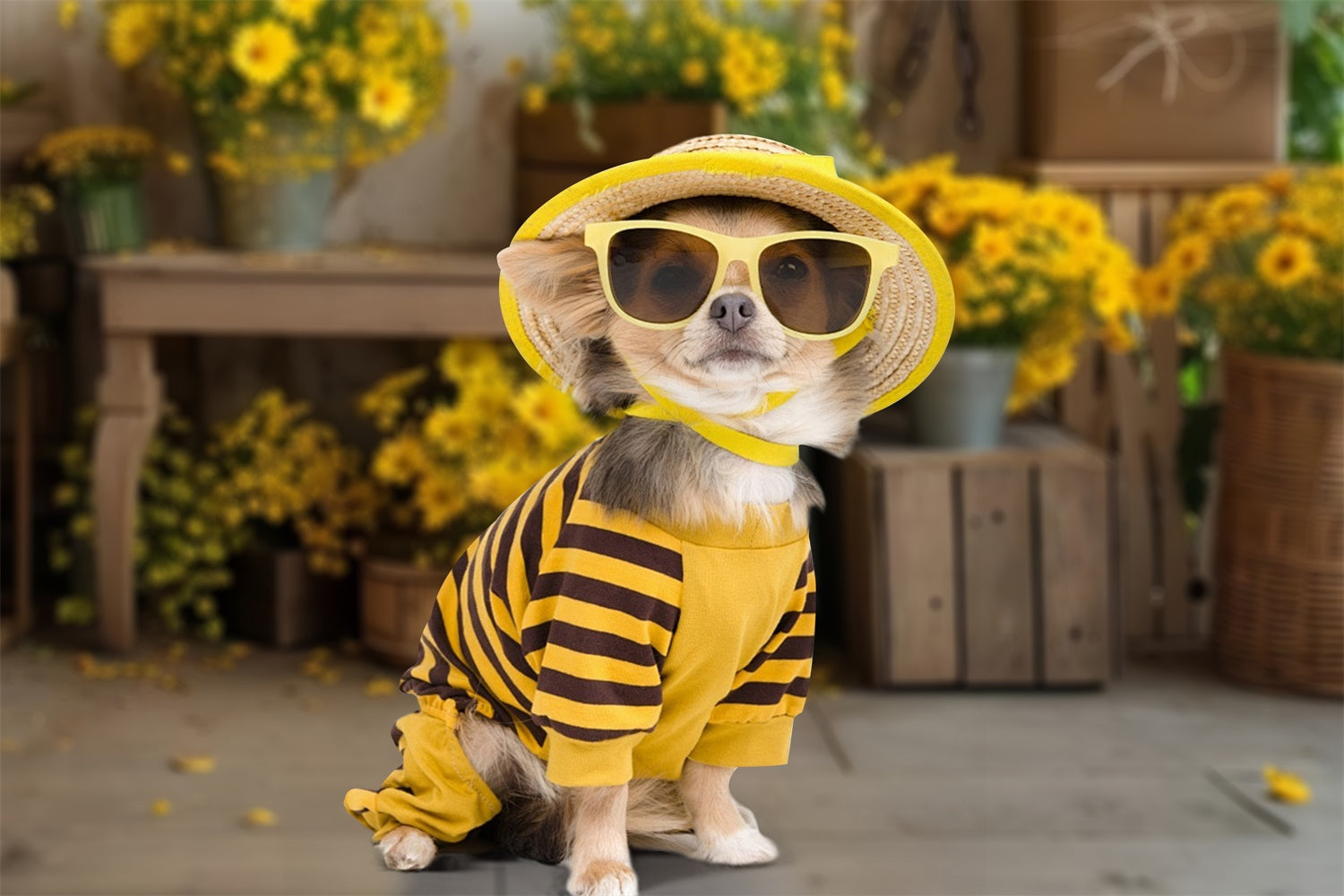 Toile de fond Animal de compagnie Rustique Jaune Floral LXX1-262