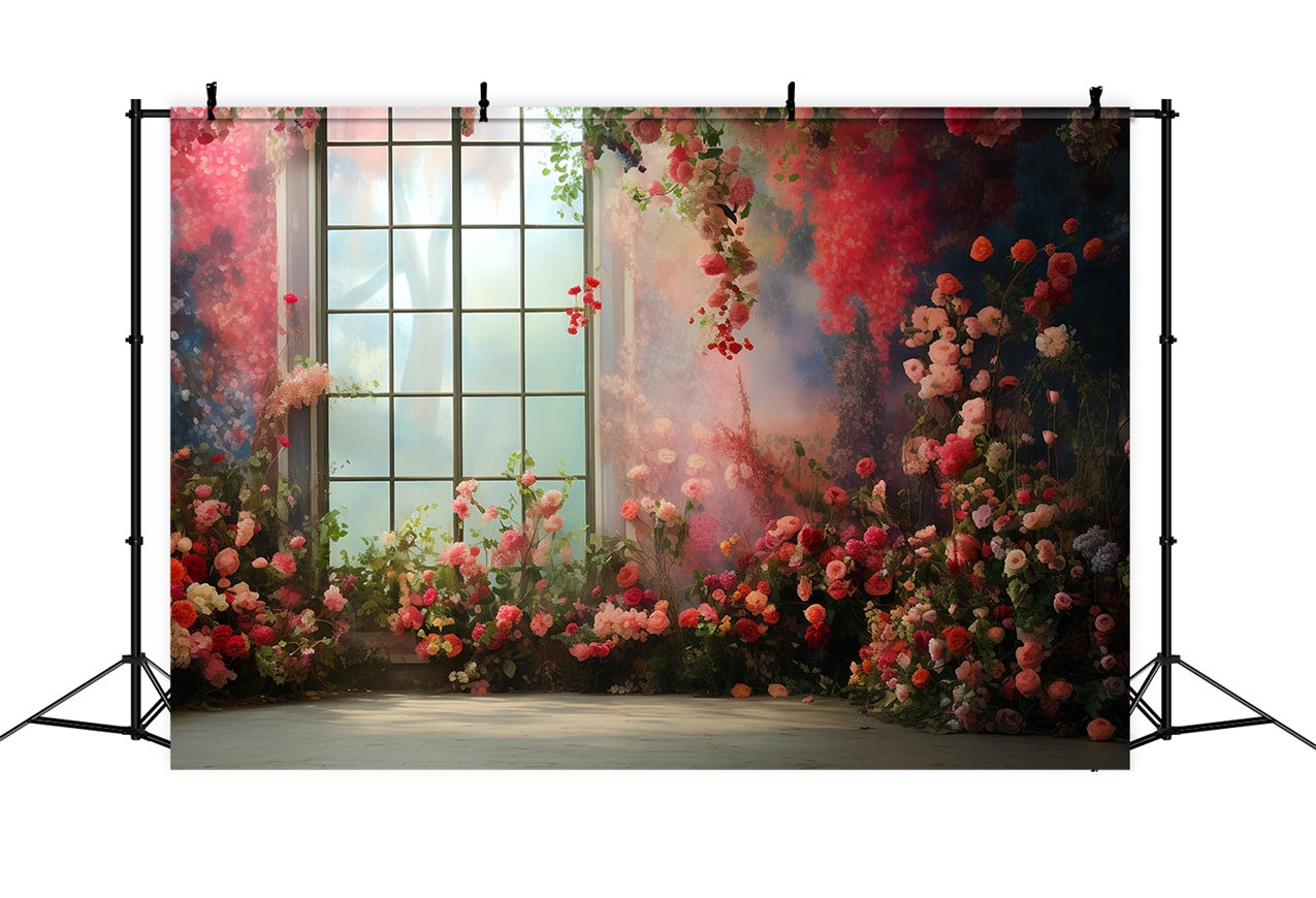 Toile de fond Animal de compagnie Vue Romantique Fenêtre Florale LXX1-264