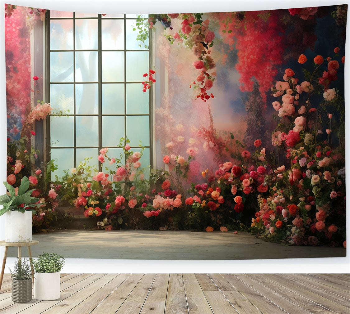 Toile de fond Animal de compagnie Vue Romantique Fenêtre Florale LXX1-264