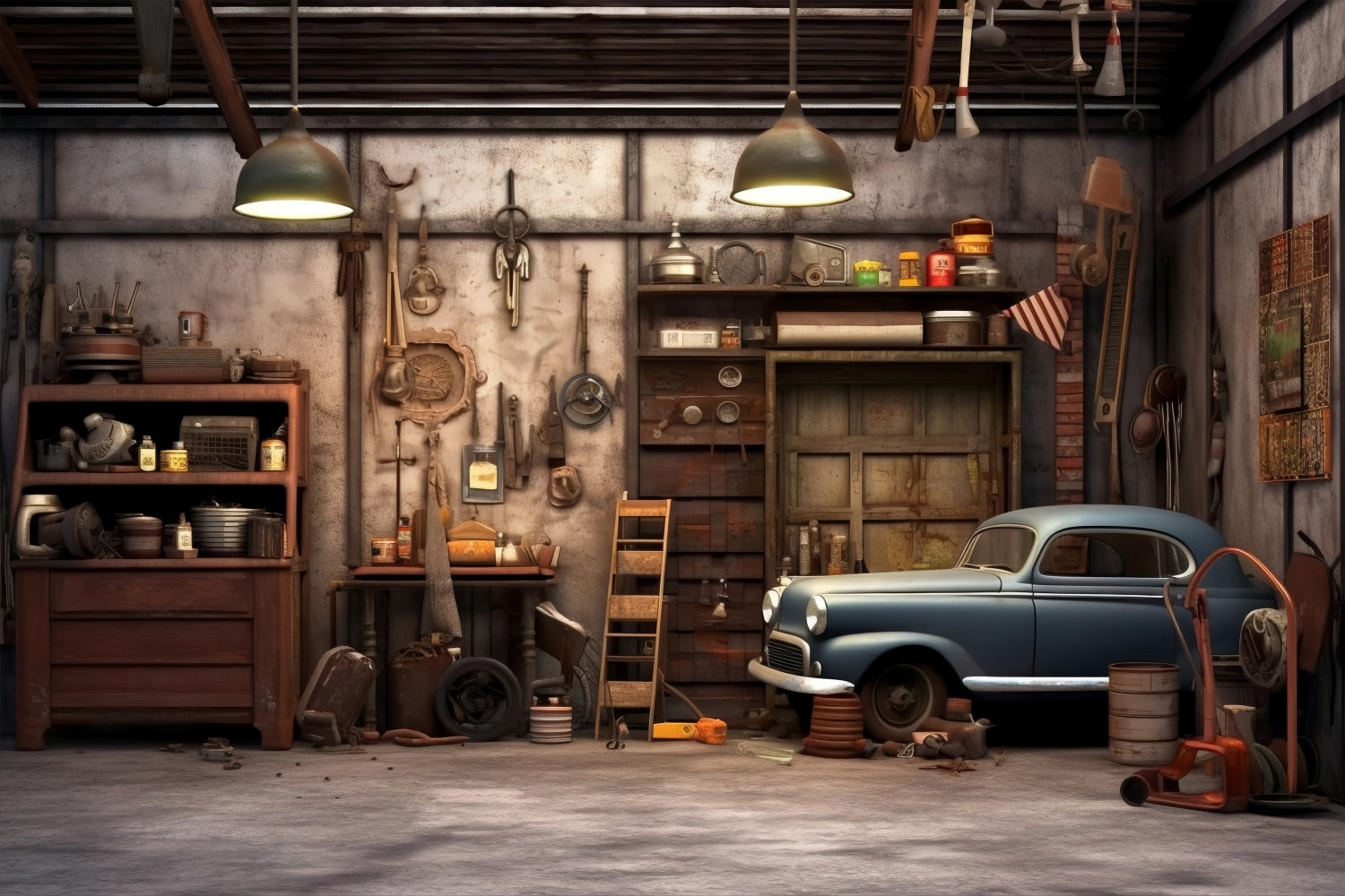 Fond Animal de compagnie Garage Vieilli Outils Réparation LXX1-267
