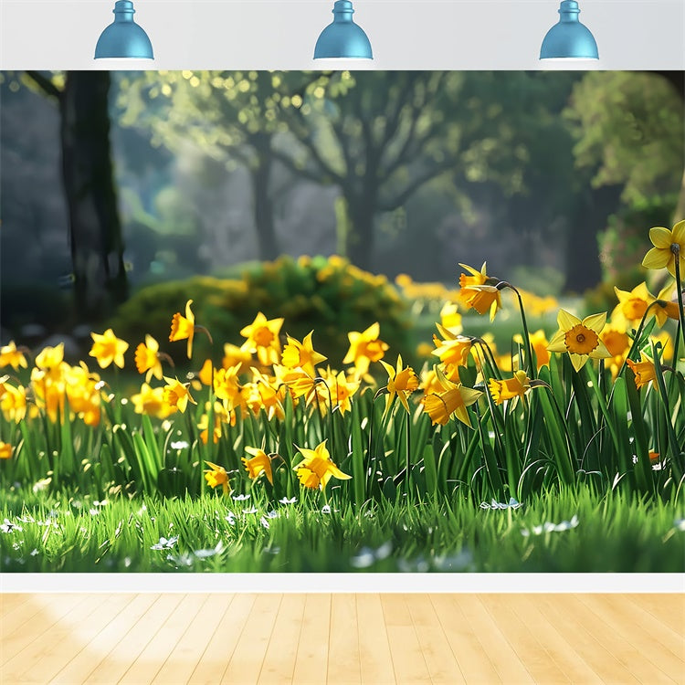 Toile de fond Animal de compagnie Jardin Ensoleillé Jonquilles Jaunes LXX1-271