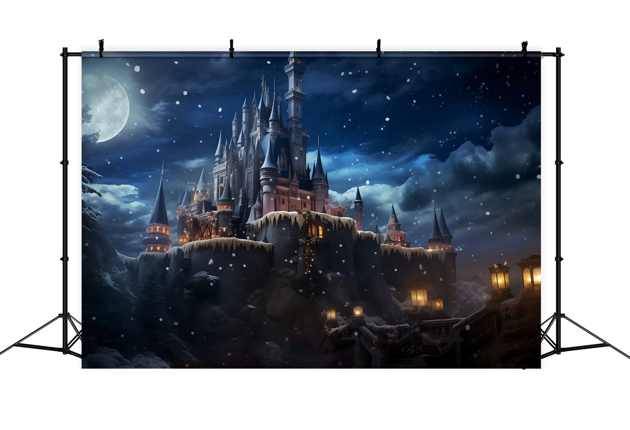Fond Animal de compagnie Château Clair de Lune Nuit Hivernale LXX1-275