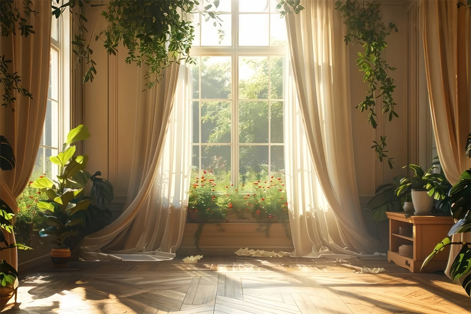 Toile de fond Animal de compagnie Scène Fenêtre Ensoleillée LXX1-278