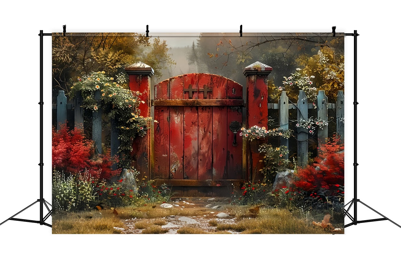 Fond Animal de compagnie Clôture en Bois Vintage Chemin Fleuri LXX1-284