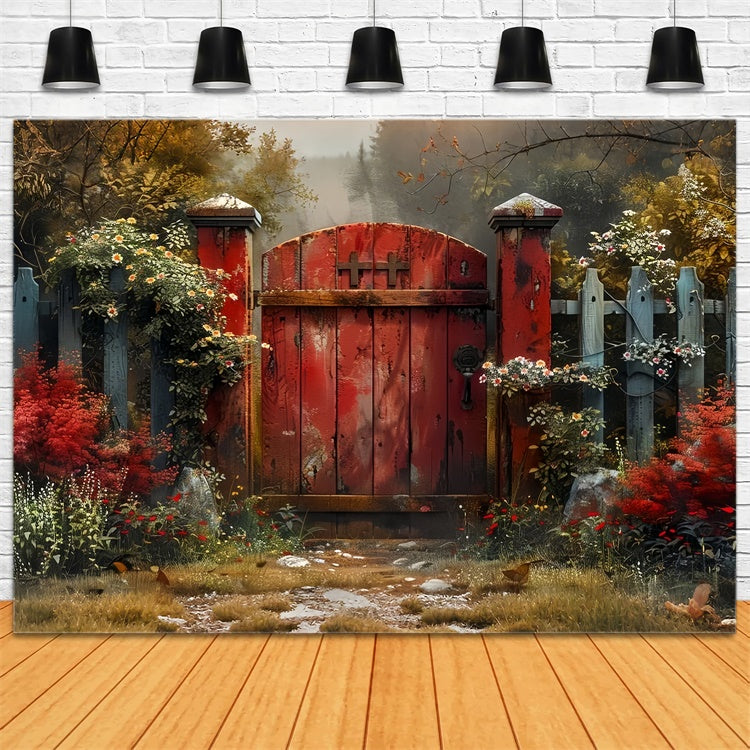 Fond Animal de compagnie Clôture en Bois Vintage Chemin Fleuri LXX1-284