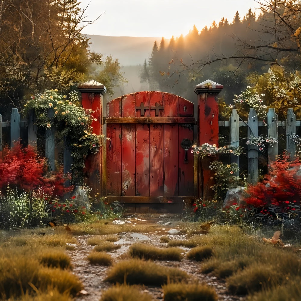 Fond Animal de compagnie Clôture en Bois Vintage Chemin Fleuri LXX1-284