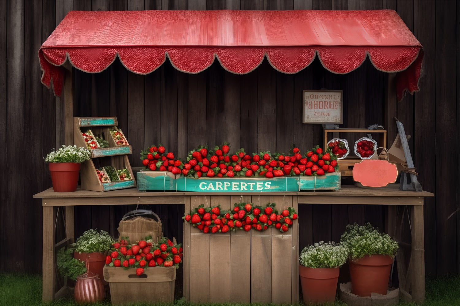 Toile de fond Animal de compagnie Marché Rustique Stand Fraises LXX1-286