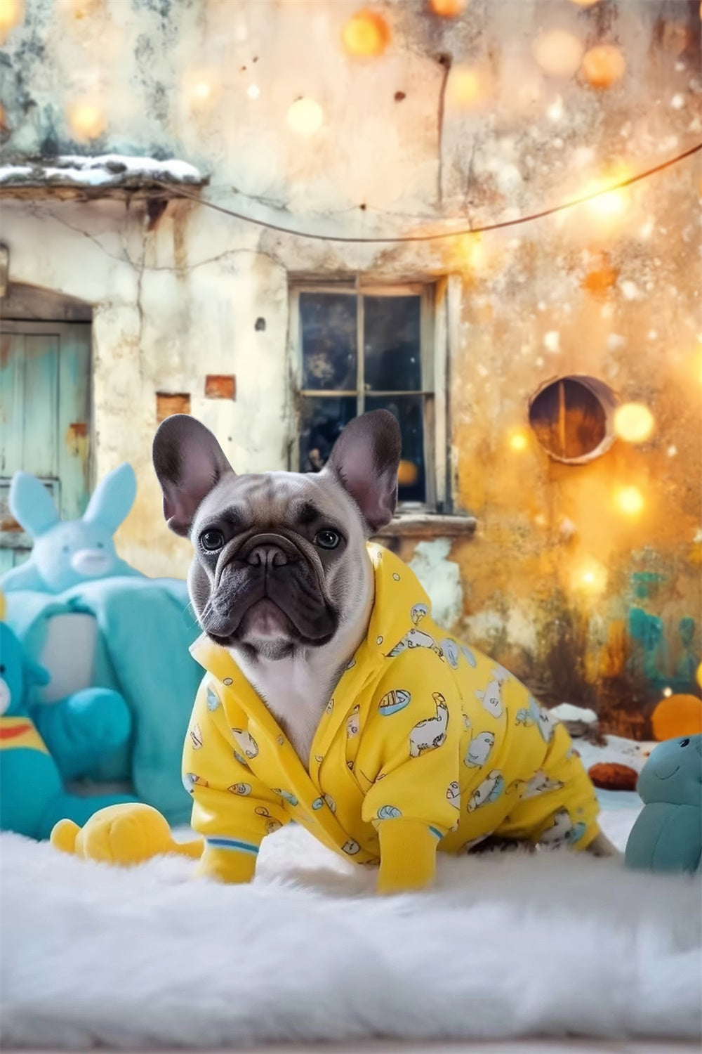 Toile de fond Animal de compagnie Chalet Rustique Neige Douillette LXX1-291