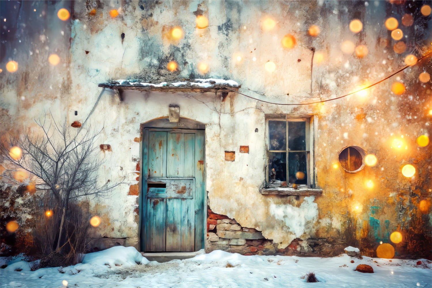 Toile de fond Animal de compagnie Chalet Rustique Neige Douillette LXX1-291