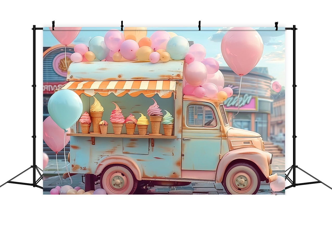 Toile de fond Nuage Camion de Glaces Ballons LXX1-339