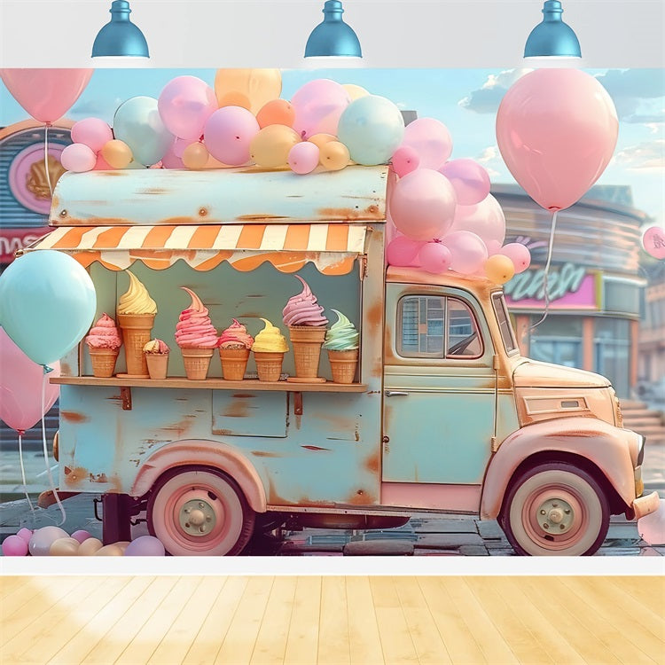 Toile de fond Nuage Camion de Glaces Ballons LXX1-339