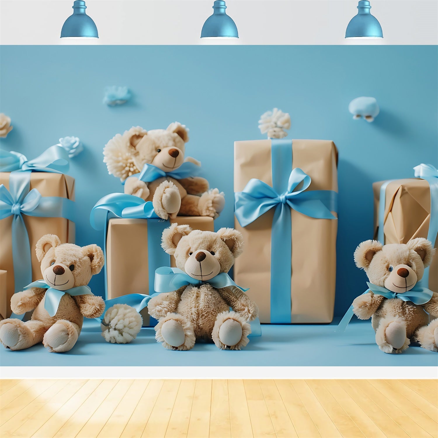 Toile de fond Nuage Bleu Oursons en Peluche Boîtes Cadeaux LXX1-341