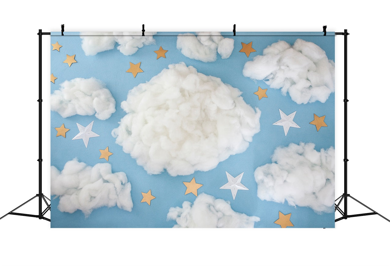 Toile de fond Ciel Bleu Étoilé Nuages Cotonneux LXX1-342