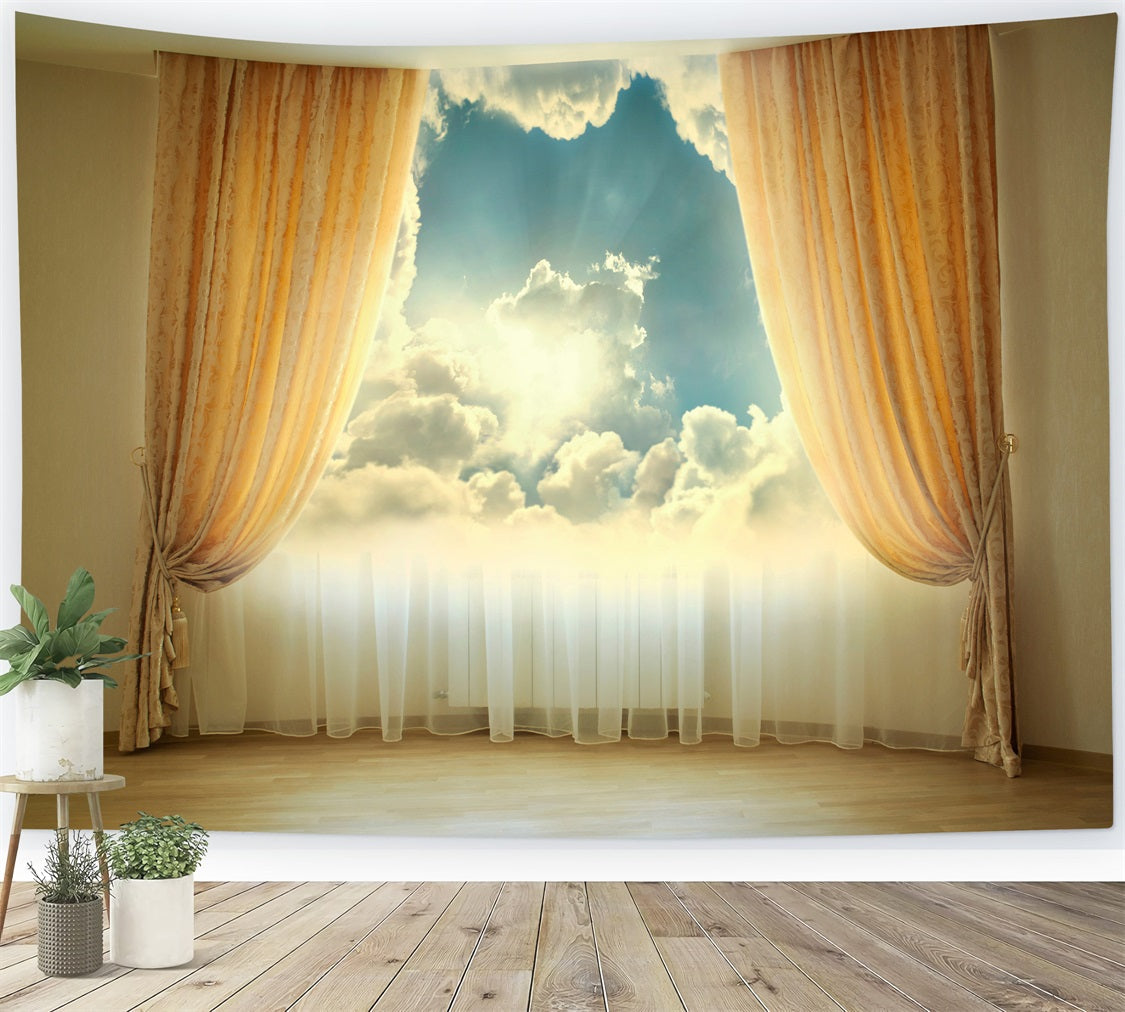Toile de fond Ciel Nuages Vue Rideaux Luxueux LXX1-348