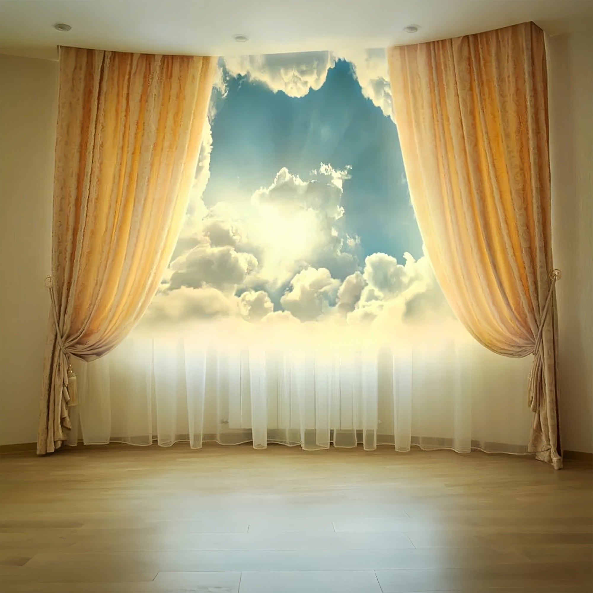 Toile de fond Ciel Nuages Vue Rideaux Luxueux LXX1-348