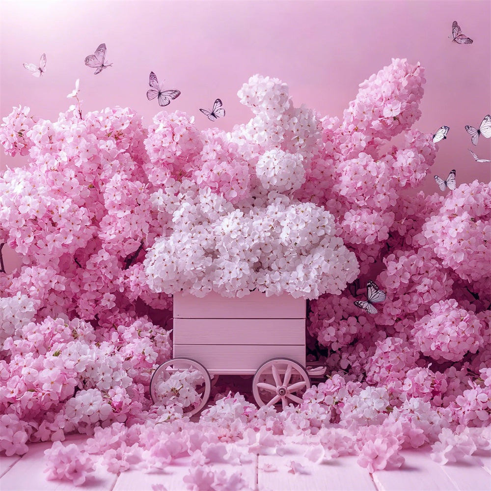 Toile de fond Printemps Chariot Cerisiers en Fleurs Rosissant LXX1-6