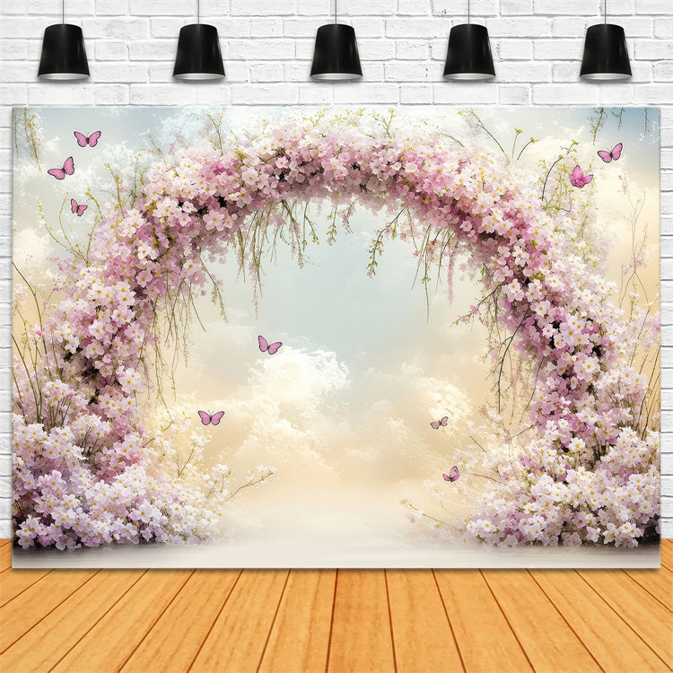 Toile de fond Printemps Arche Rose Épanouie Papillons LXX1-62