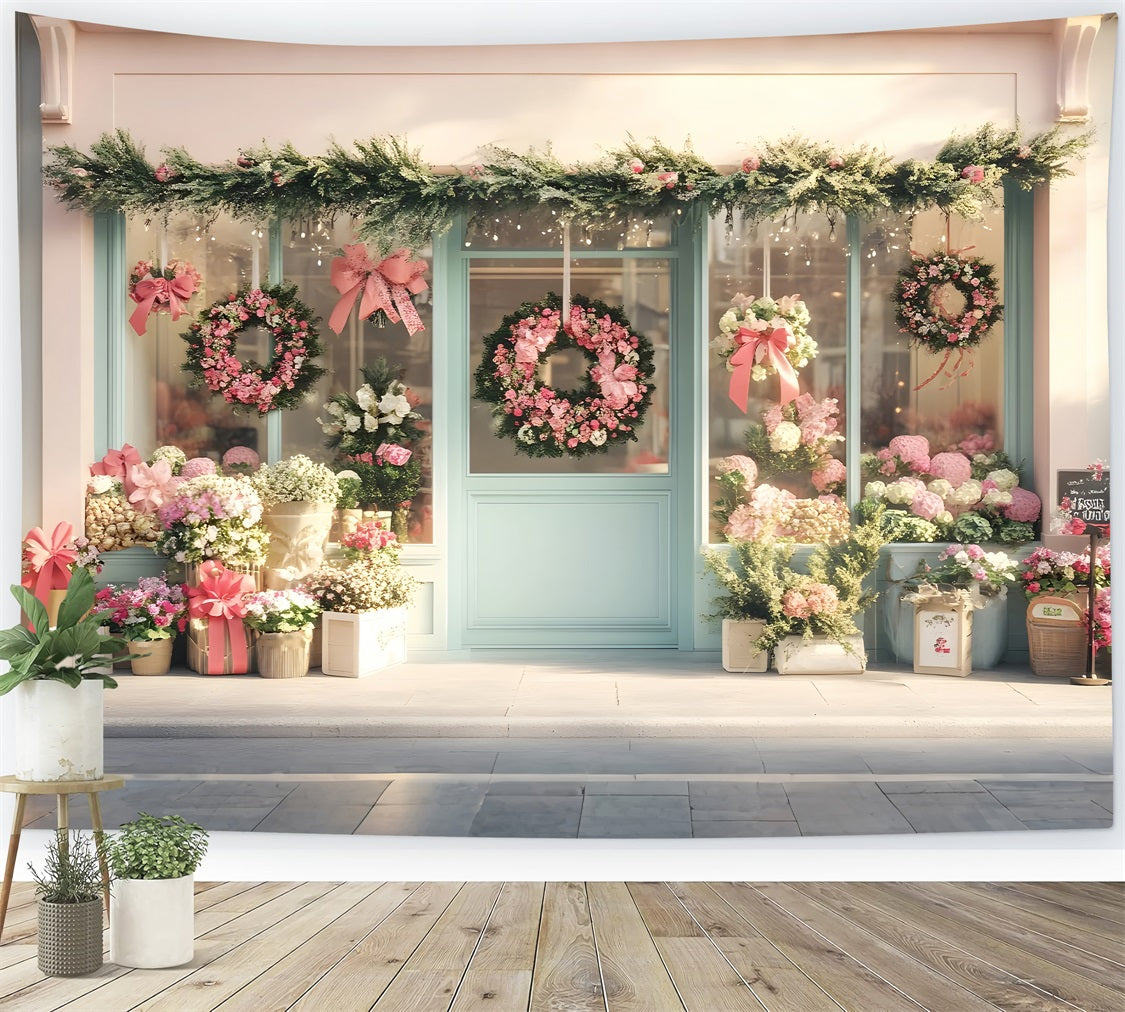 Toile de fond Printemps Couronne Pastel Façade Cottage LXX1-69