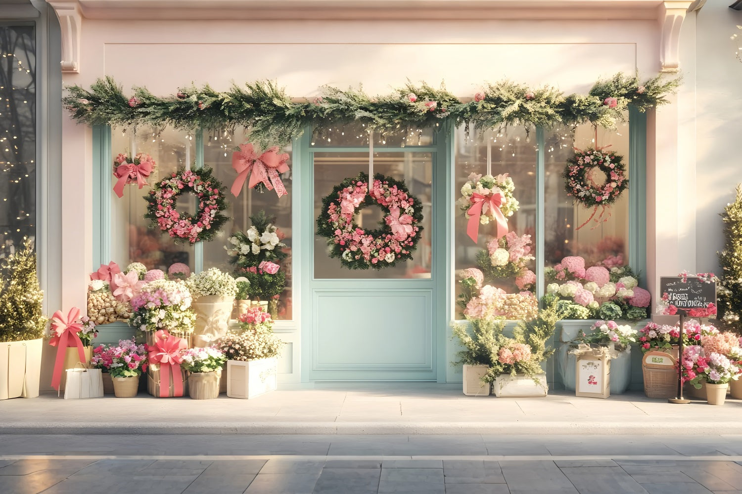 Toile de fond Printemps Couronne Pastel Façade Cottage LXX1-69