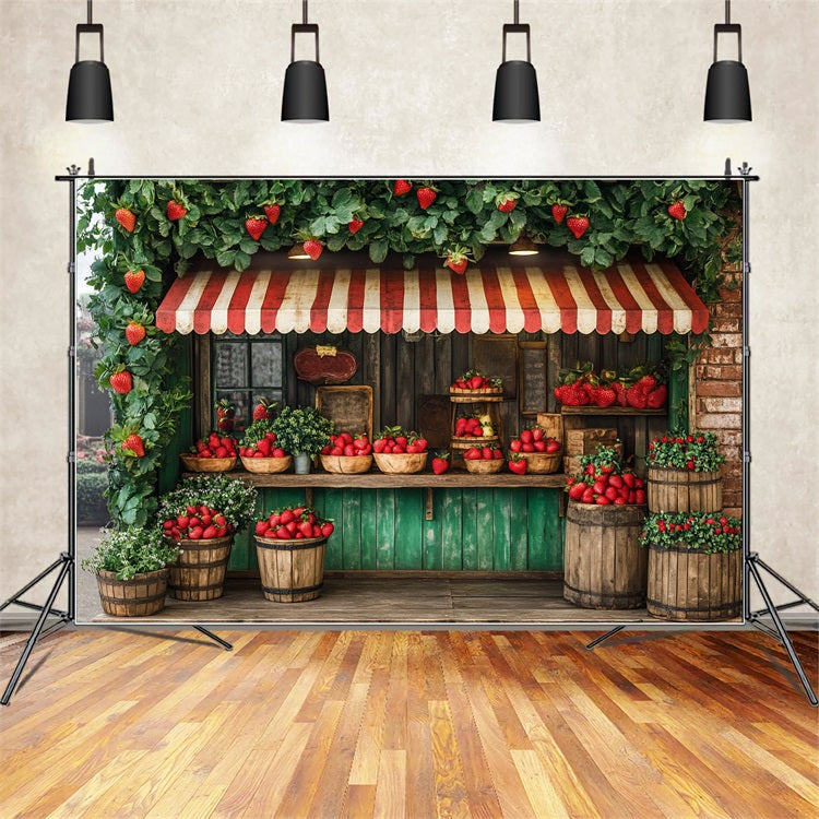 Fond Photo Printemps Boutique Fraises Bois Décor Vert LXX1-83