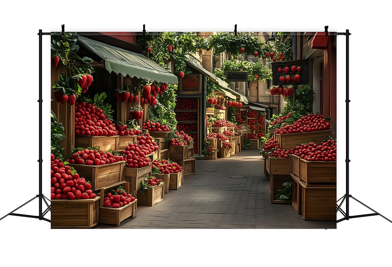 Toile de fond Printemps Fraises Scène Marché Rustique LXX1-84