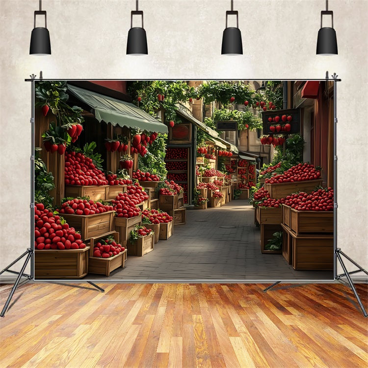 Toile de fond Printemps Fraises Scène Marché Rustique LXX1-84