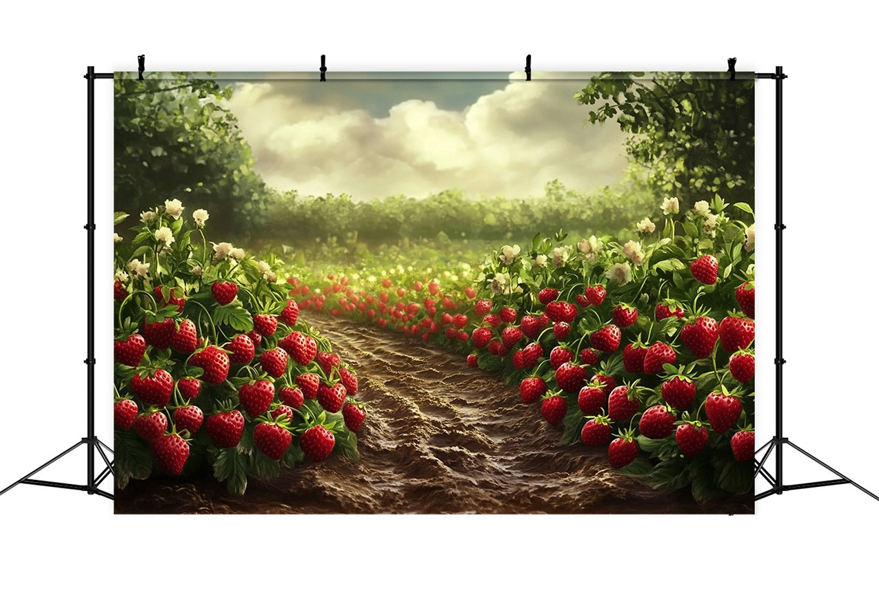 Toile de fond Printemps Champ Fraises Ensoleillé Photographie LXX1-85