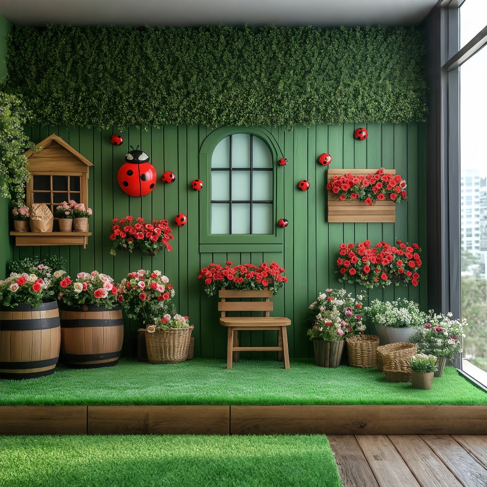 Fond Photo Printemps Mur Floral Jardin Coccinelles LXX1-86