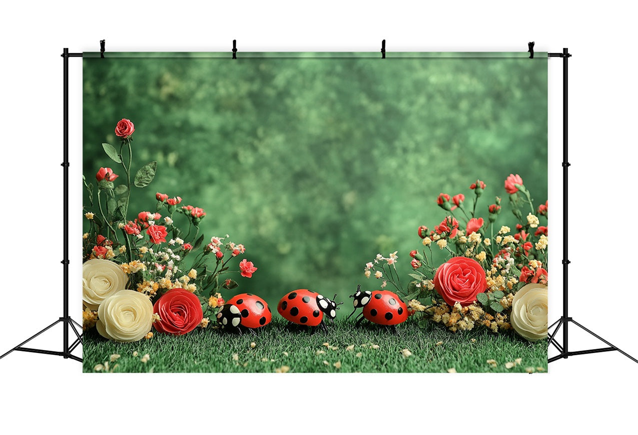 Toile de fond Printemps Fleurs Jardin Vert Coccinelle LXX1-88