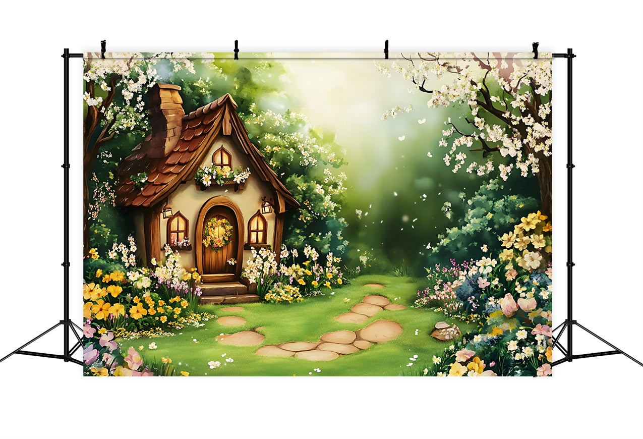 Fond Photo Printemps Cottage Conte Fées Jardin LXX1-95