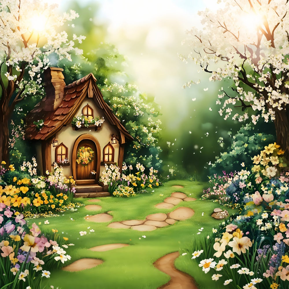 Fond Photo Printemps Cottage Conte Fées Jardin LXX1-95