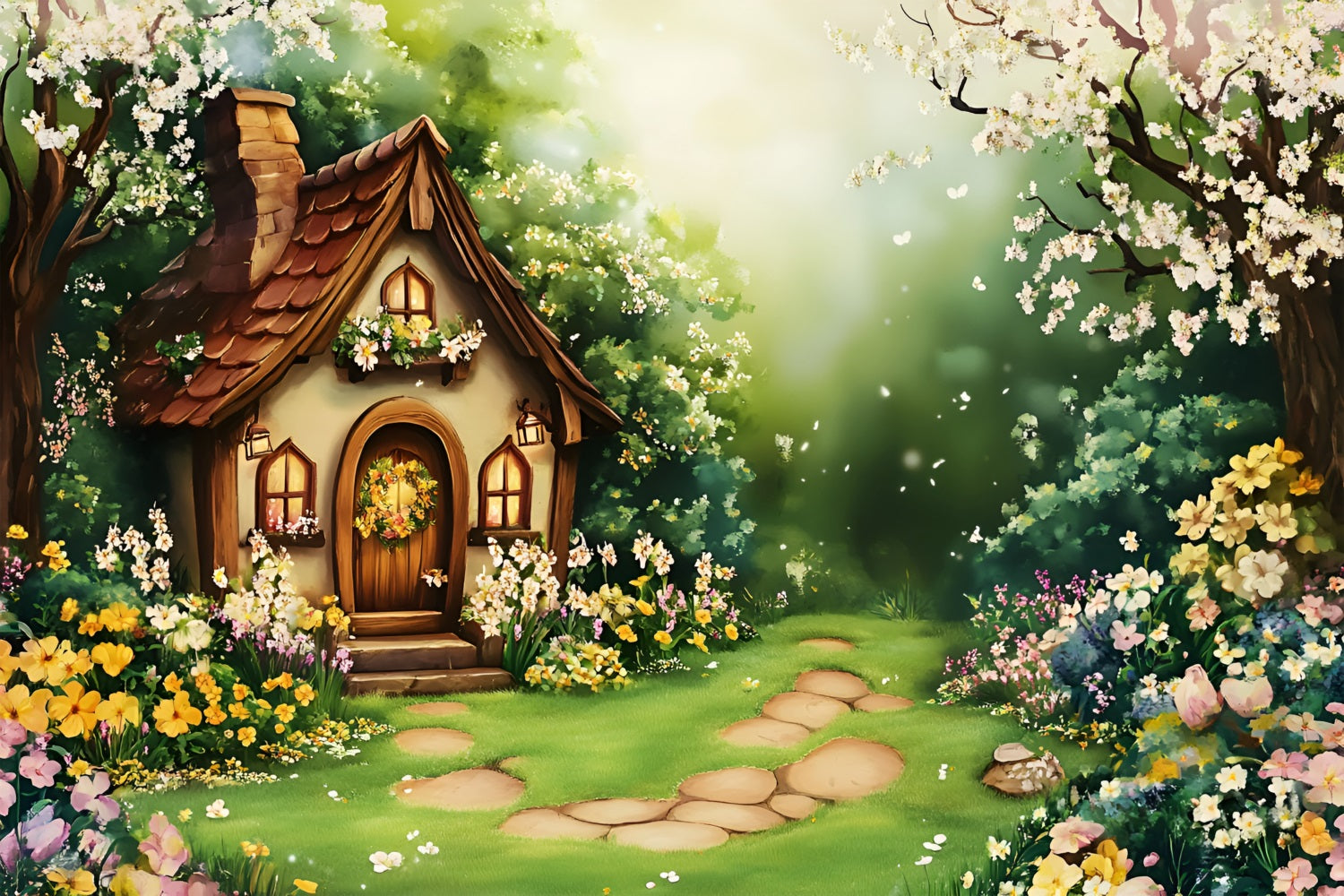 Fond Photo Printemps Cottage Conte Fées Jardin LXX1-95