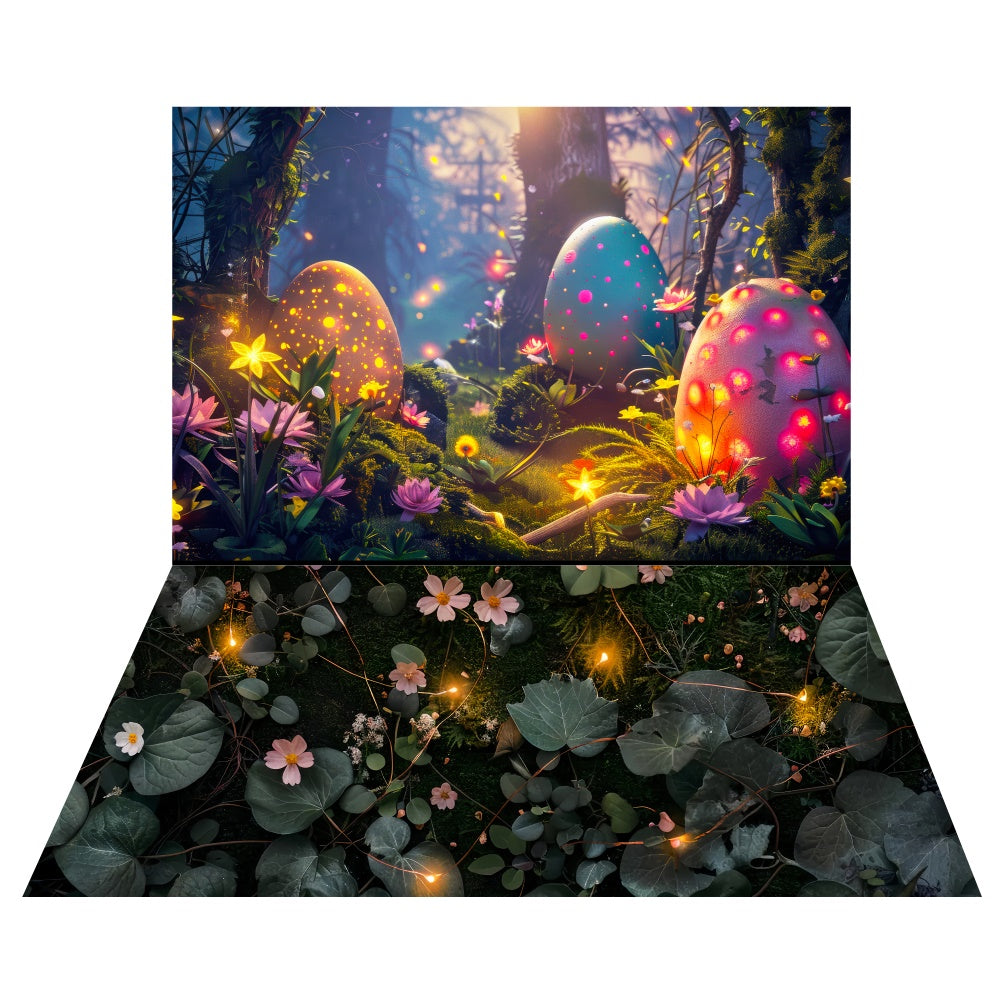 Toile de fond Fantaisie Œufs Lumineux Pâques + Fond Sol Lumière Florale LXX2-14