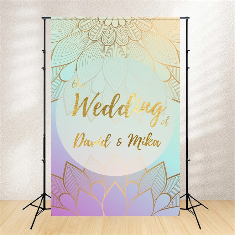 Toile de fond photobooth mariage personnalisé Invitation Dorée Mandala LXX2-175
