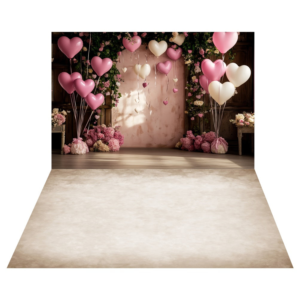 Toile de fond Arche de Ballons Saint-Valentin + Fond Sol Beige LXX2-2