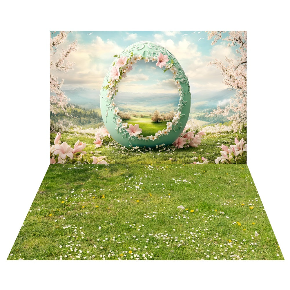 Toile de fond Merveille Printanière Œufs de Pâques + Sol Champ de Marguerites LXX2-200