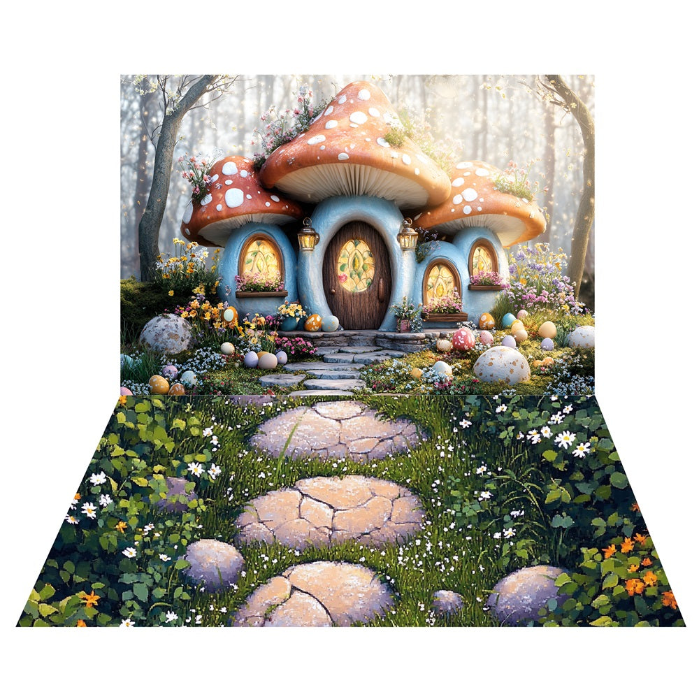 Toile de fond Maison Champignon Forêt + Sol Sentier en Pierre de Jardin LXX2-211