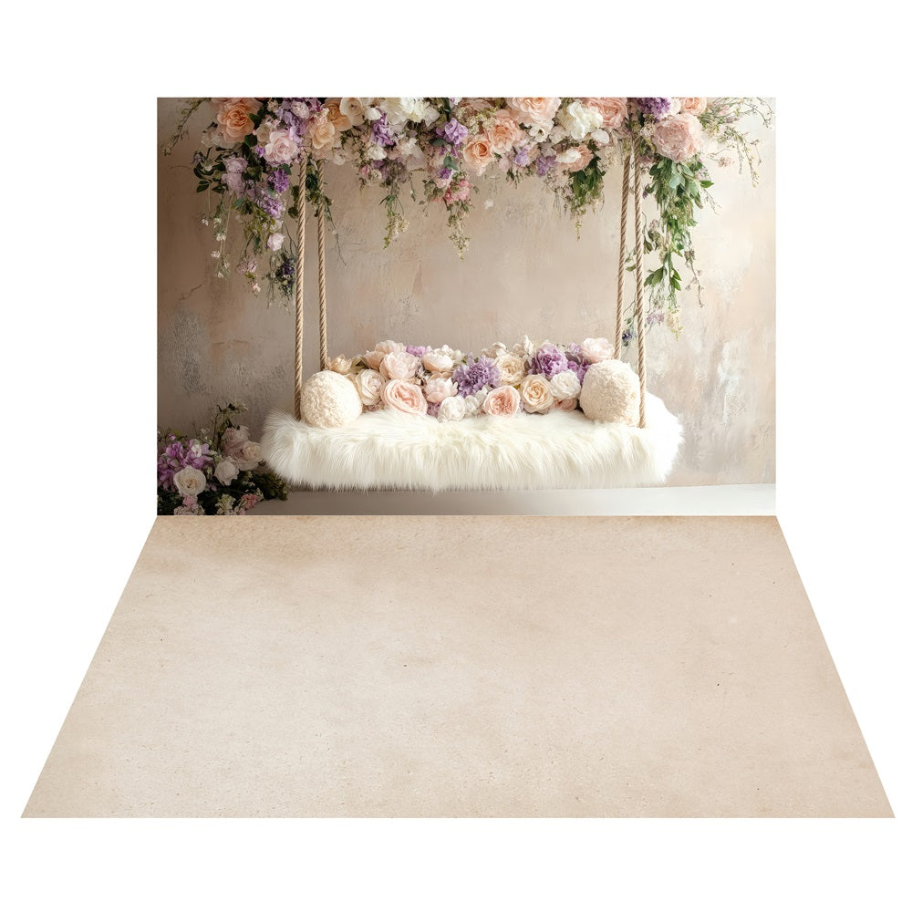 Toile de fond Balançoire Florale Suspendue Bohème + Sol Neutre Doux LXX2-221