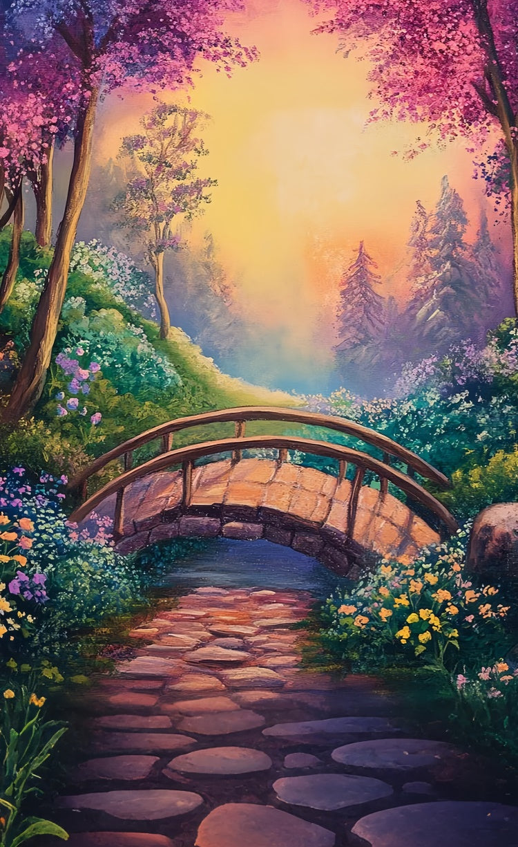 Toile de fond Sweep Artistique Jardin Enchanté Forêt Coucher de Soleil LXX2-260