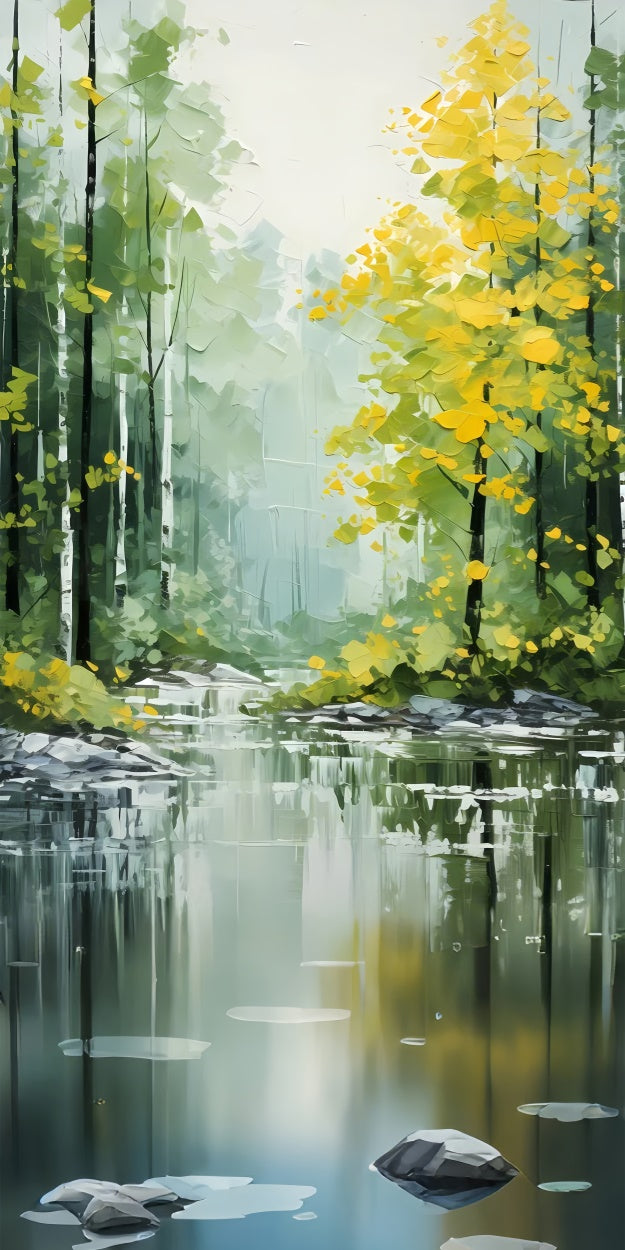 Toile de fond Sweep Artistique Forêt Dorée Rivière Paisible LXX2-262