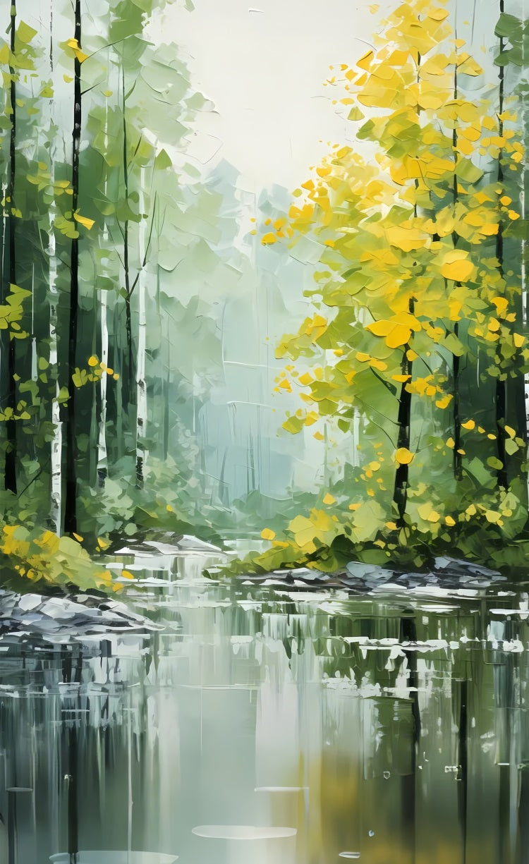 Toile de fond Sweep Artistique Forêt Dorée Rivière Paisible LXX2-262