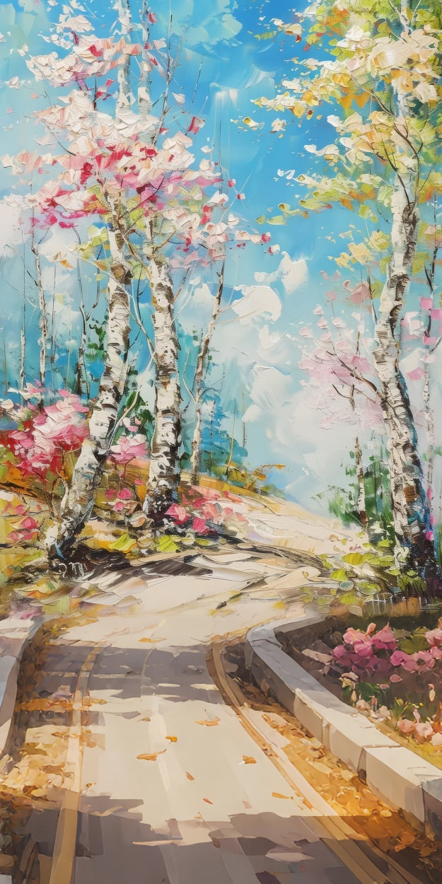 Toile de fond Sweep Artistique Printemps Romantique Route Fleurie LXX2-264