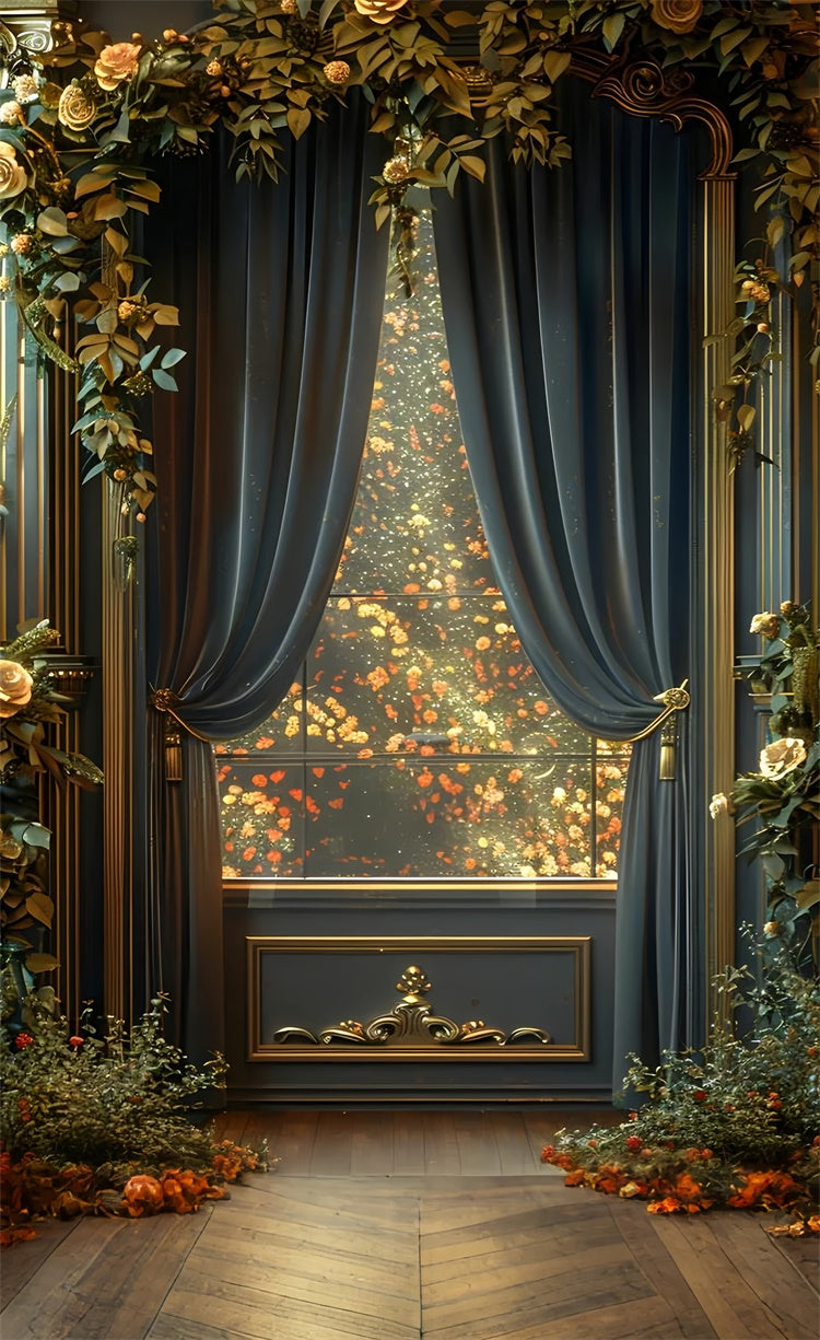 Toile de fond Sweep Beaux-Arts Drapés Luxueux Dorés Floraux LXX2-272