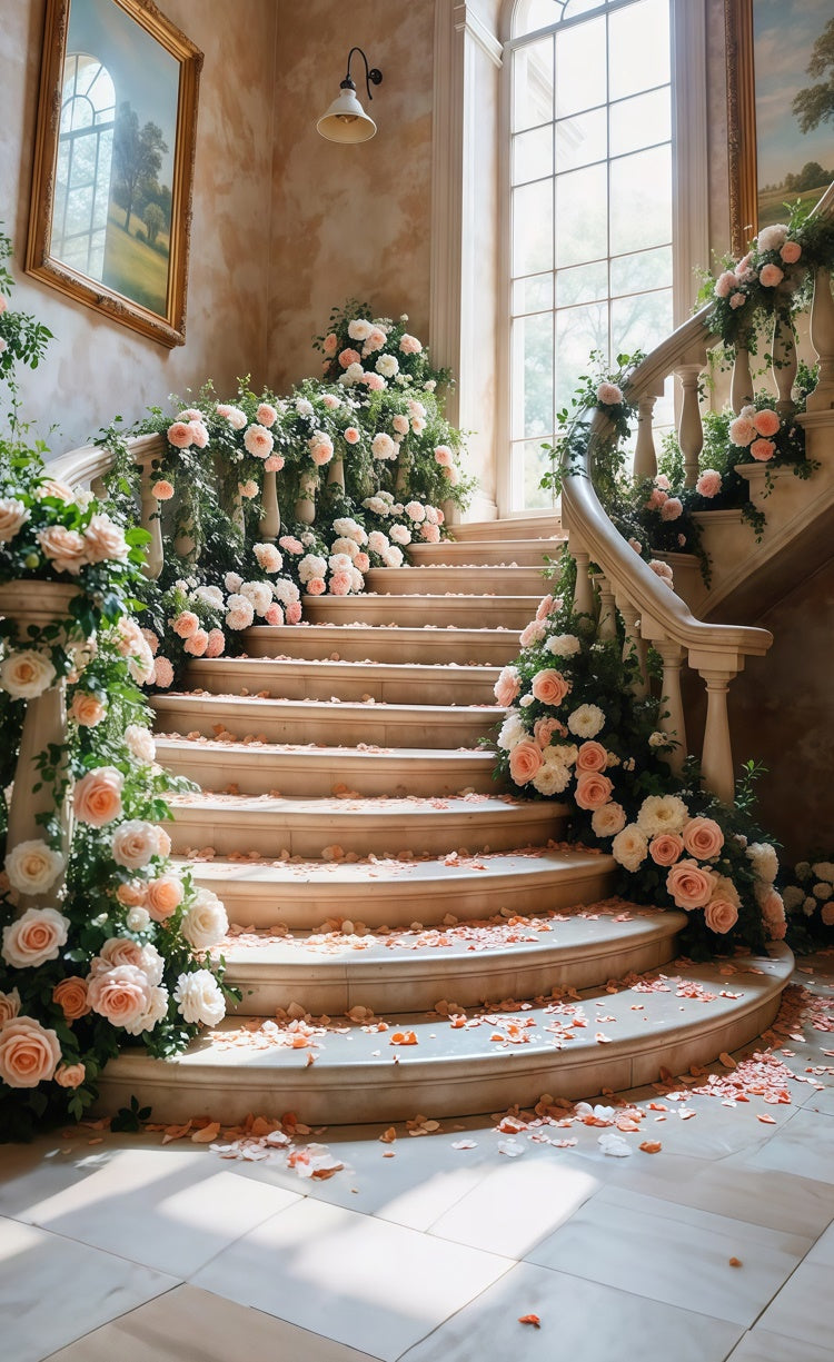 Toile de fond Sweep Printemps Escalier Romantique Élégance Florale LXX2-277
