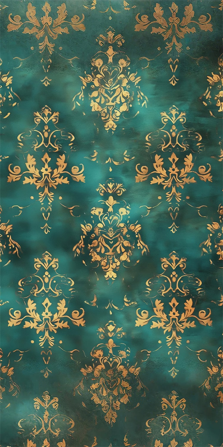 Toile de fond Sweep Photographie Damassé Vert Royal Feuillage Doré LXX2-291
