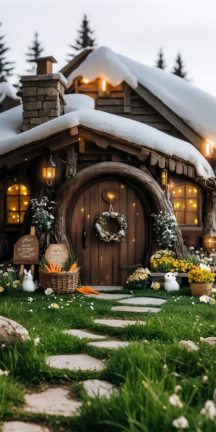 Toile de fond Sweep Noël Veillée de Noël Cabane Lumières Chaleureuses LXX2-299