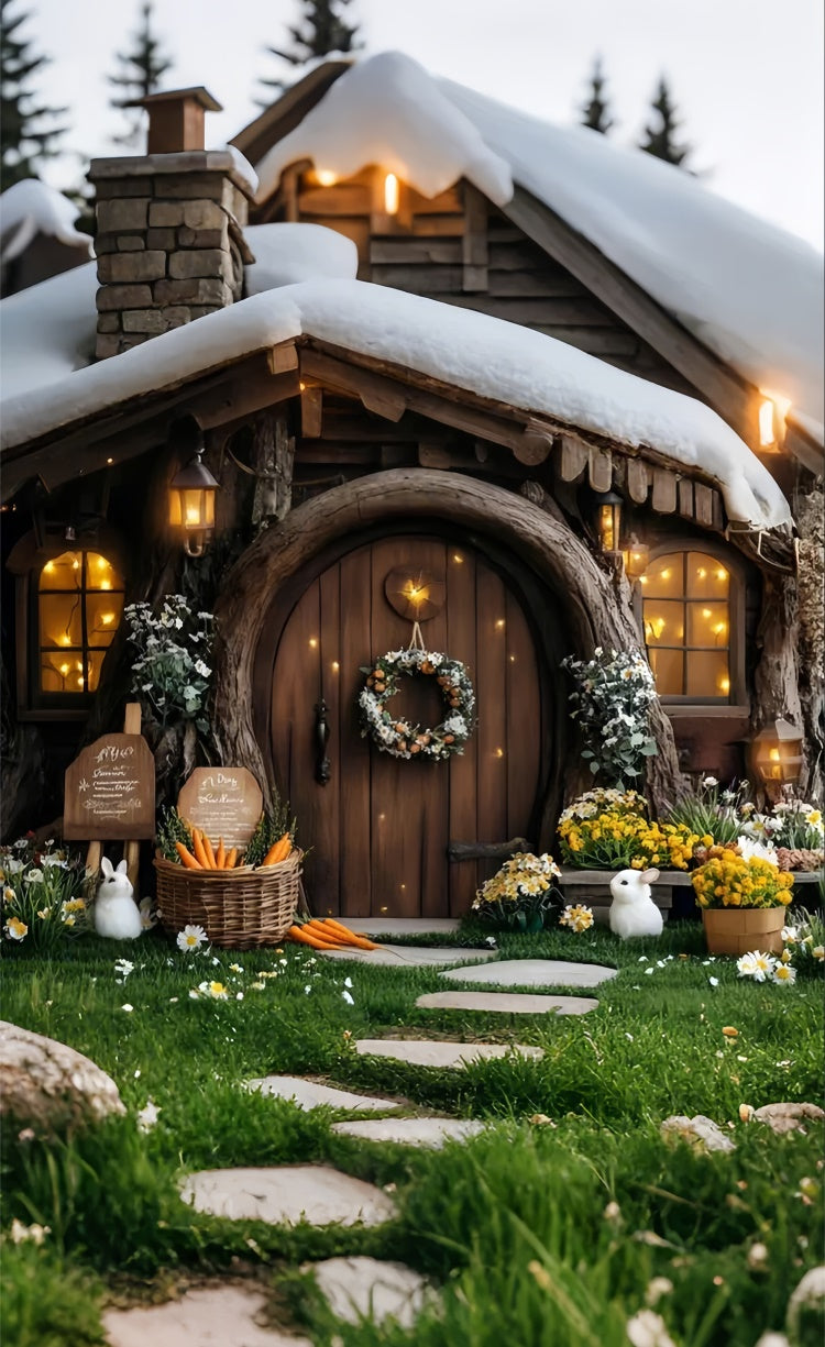 Toile de fond Sweep Noël Veillée de Noël Cabane Lumières Chaleureuses LXX2-299