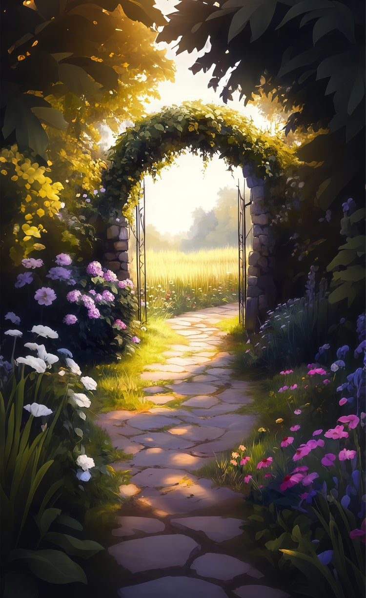 Toile de fond Sweep Photo Fleurie Sentier Enchanté Floral au Soleil LXX2-301