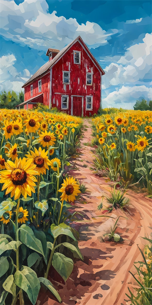 Toile de fond Sweep Photo Florale Ferme Tournesols Grange Rouge LXX2-303